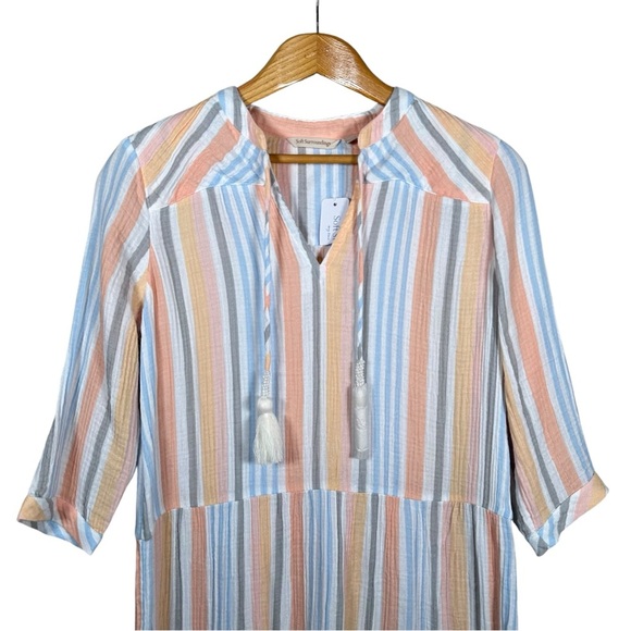 SOFT SURROUNDINGS Striped Gauze Tasseled Midi Smock Dress - Picture 4 of 9